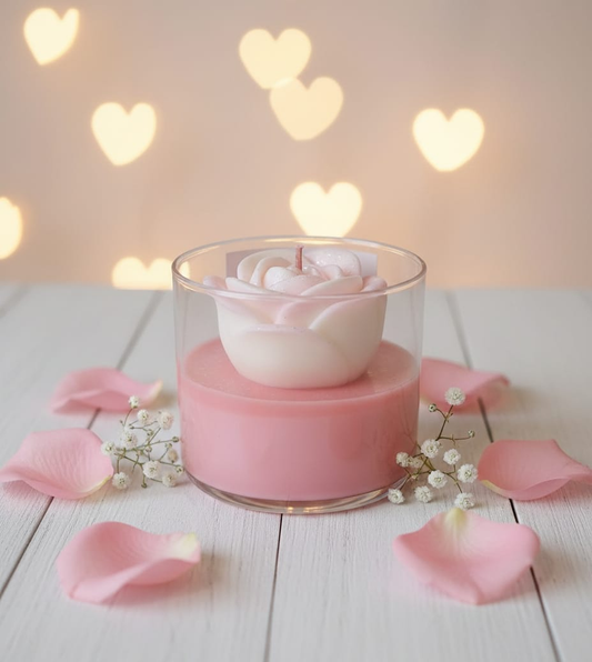 Sevgililer Günü Özel Gül Kokulu Mum - Pembe Kırmızı Gül